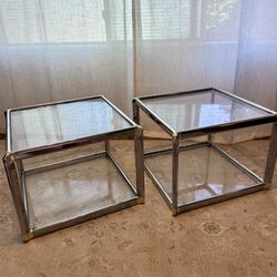 Modern Chrome & Glass End Tables (Pair) – 2 Tier | 20” Square