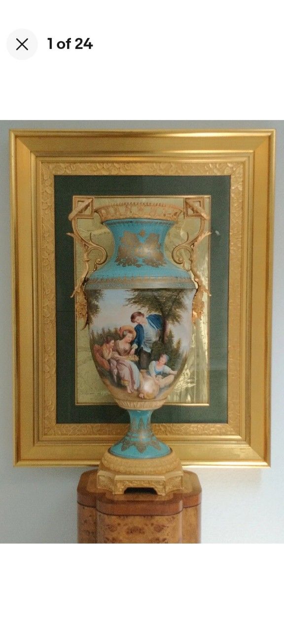 Tall Huge Gold Porcelain Wagner Hand Painted Painting Urn Vase Hekman Pedestal