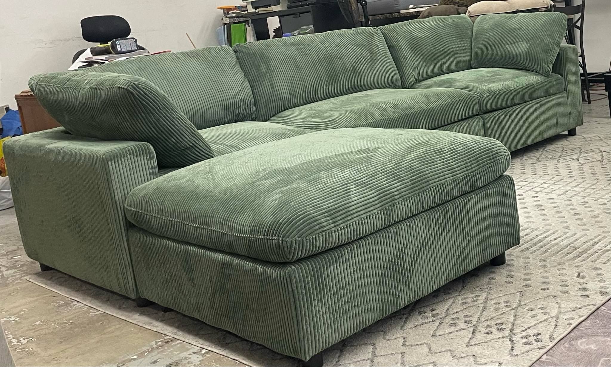 New Sage Corduroy sectional Couch / Free Delivery