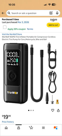 WarWolf 160PSI Portable Cordless Tire Inflator Air Compressor