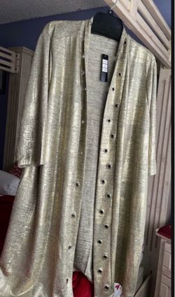 Gold Metallic Long Cardigan with Snap Buttons