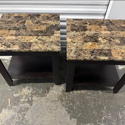 Two Faux Marble End Tables 