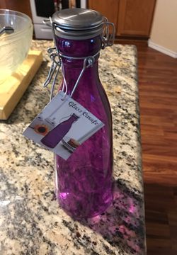 New purple glass carafe with lid and handle
