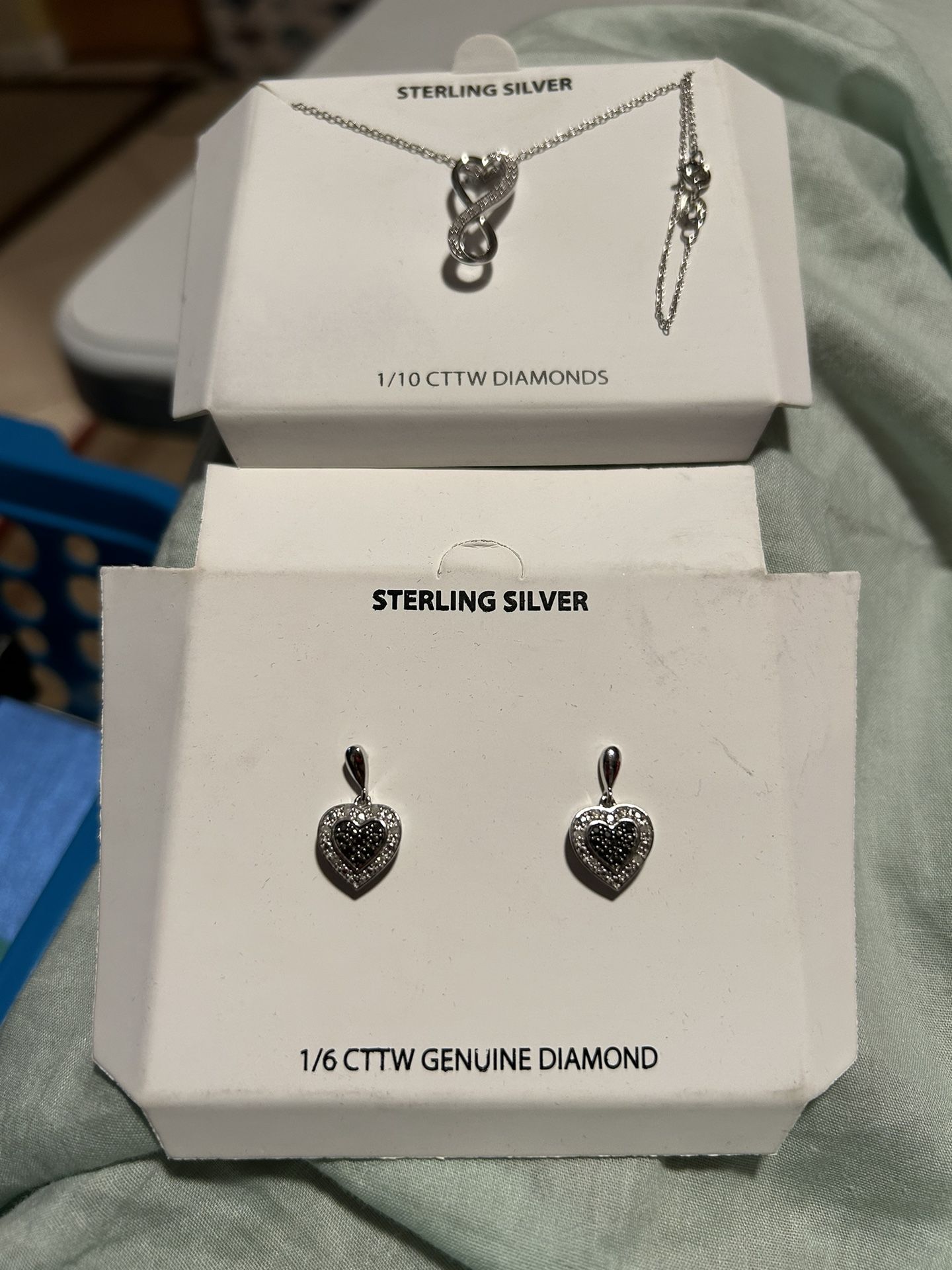 Daimond Sterling Silver Earrings With Necklace 