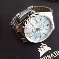 Casio men's watch silver tone blue waffle pattern watch beauty like new