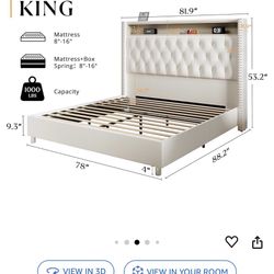 Brand New Upholstered King Sized Bed Frame 