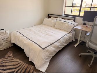 King Bed Mattress with Bed Frame, Sheets, and Pillows