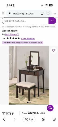 Aoosaf Vanity Set with Mirror and Stool