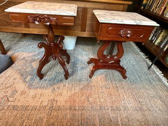 Pair of mahogany marble-top side tables