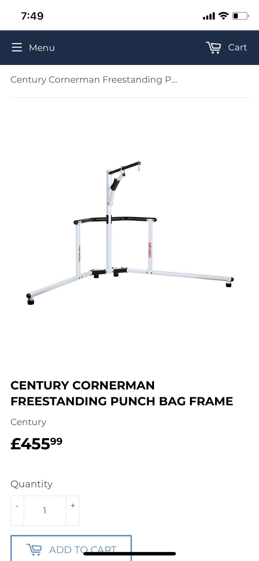 Century cornerman freestanding punch bag frame