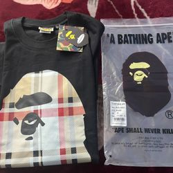 BAPE A Bathing Ape Check by Bathing Tee Black