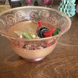 Painted candy dish with glass candies