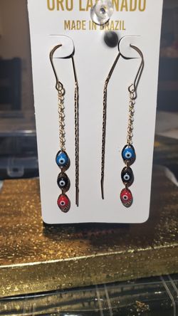 Aretes estilo violadores de tres colores de ojo turko de oro laminado