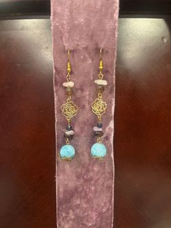 Romantic Gold-Tone Rose Filigree Earrings with Layered Multigemstone Cascade and Sky-Blue Quartz Drop