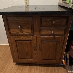 Hand made kitchen stand alone cabinet w/ black granite top