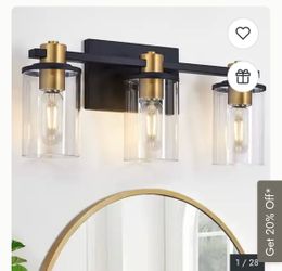 Fylbinye 3-Light Black and Gold Bathroom Vanity Light with Glass Shade