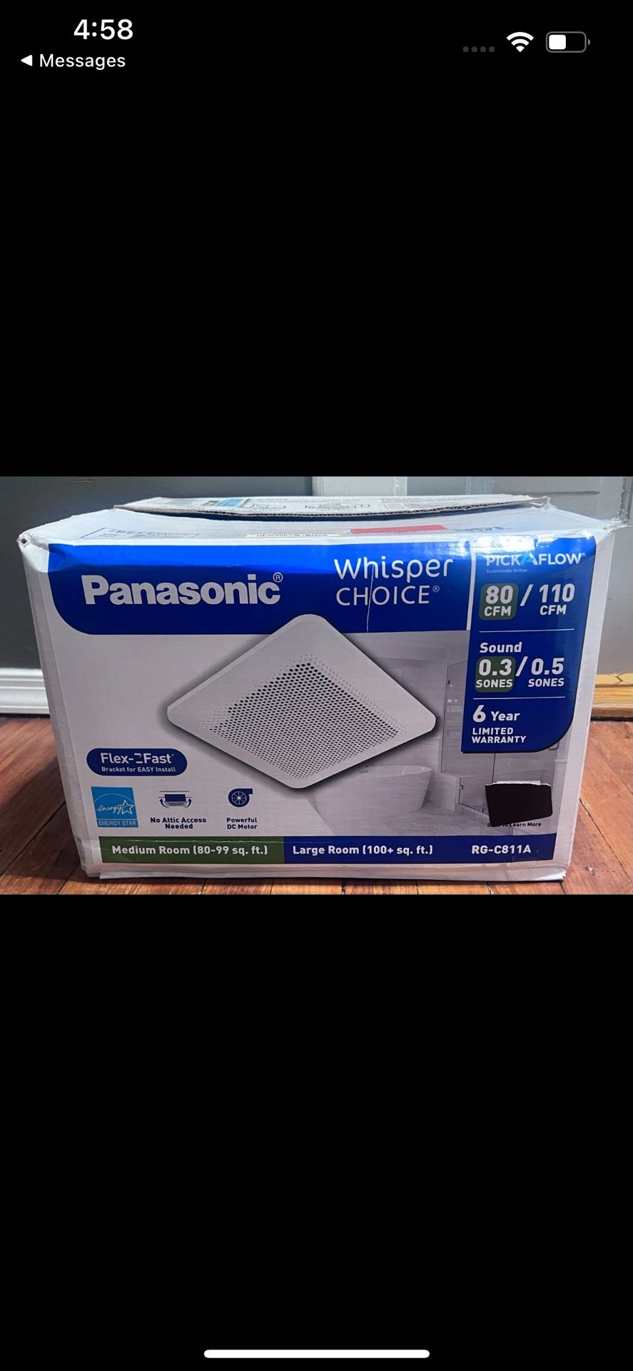 Panasonic Whisper Choice DC Pick-A-Flow 80/110 CFM Exhaust Fan, NO MOUNT BRACKET
