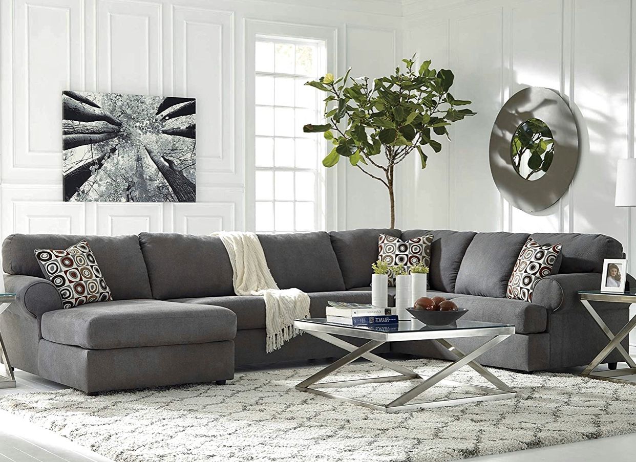 ❤️Only $50 Down Payment with Financing Approval! All Brand New Never Used Still in 3 Boxes Ashley Jayceon 3-Piece RAF Sofa Sectional in Steel Fabric.