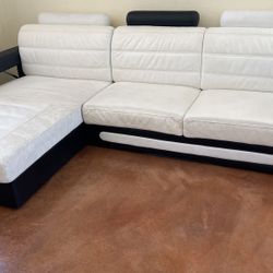 Large Upscale Black White Couch Leatherette 