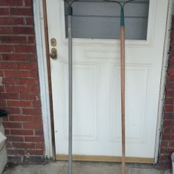 2 Metal Rakes. 6 Foot Wood Ladder. Kids Wheelbarrow. Garden Weasel 