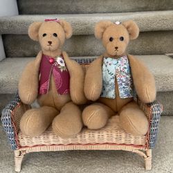 Handmade Teddy Bears  With Bench 