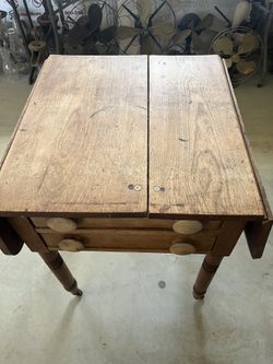 Antique Drop Leaf Table With Drawers 40” By 22 1/2. Pulled Out 29 Inches High Unique