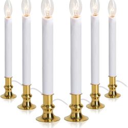 Window Candle Lamp with Gold Plated Base, Dusk to Dawn | Auto Sensor | Turns Candle on in Dark and Off in Light, Ready to Use! | 6 Pack