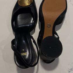  Zara Black Slingback Heels Shoes Square Toe Size 5.5