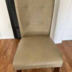 Wooden Dining Chairs With Beige Leather Cover 