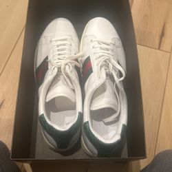 Vintage Gucci Ace Classic White Leather Low Top Sneakers Stripe Logo  Size 10