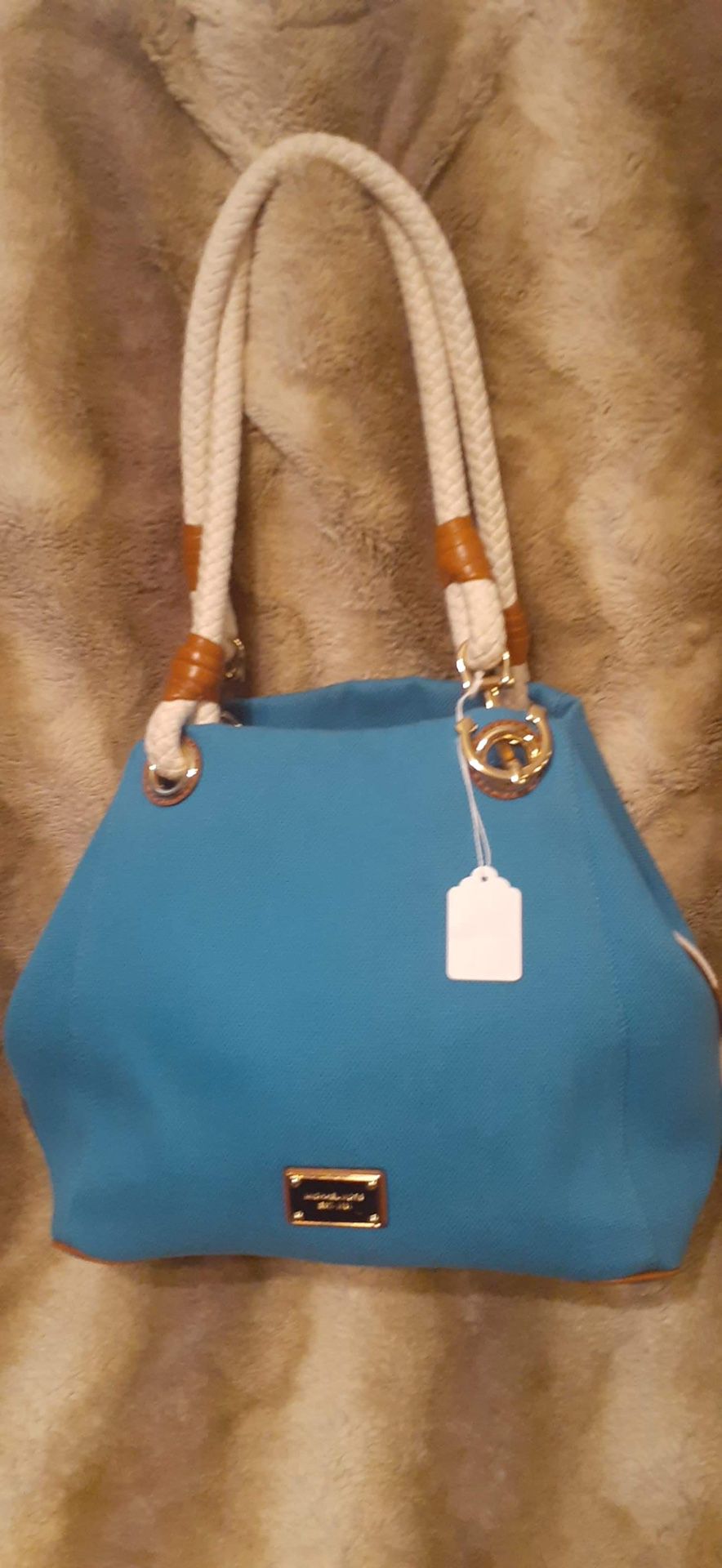 New Authentic Michael Kors Marina Summer Blue Canvas Tote/Bag