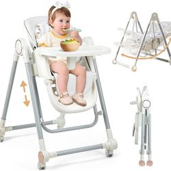 Foldable High Chair for Babies and Toddlers，Baby Swings for Infants 6-36 Months Old, Portable Baby Chair with Adjustable Backrest, Footrest, Tray, and