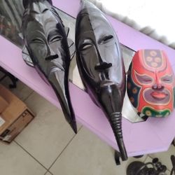 No Shipping Large Wood Hand Carve Mask Three