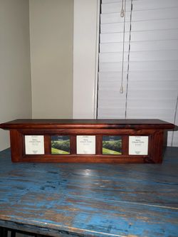 Rustic Wood Floating Wall Shelf with 5 Photo Frames – 3”x3” Picture Display – $30 OBO