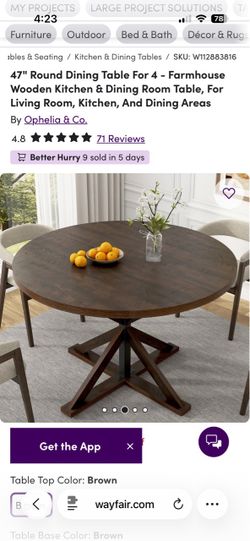 Dark Brown 47” Round Farmhouse Table