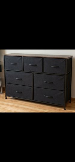 7 drawer fabric dresser with wood top