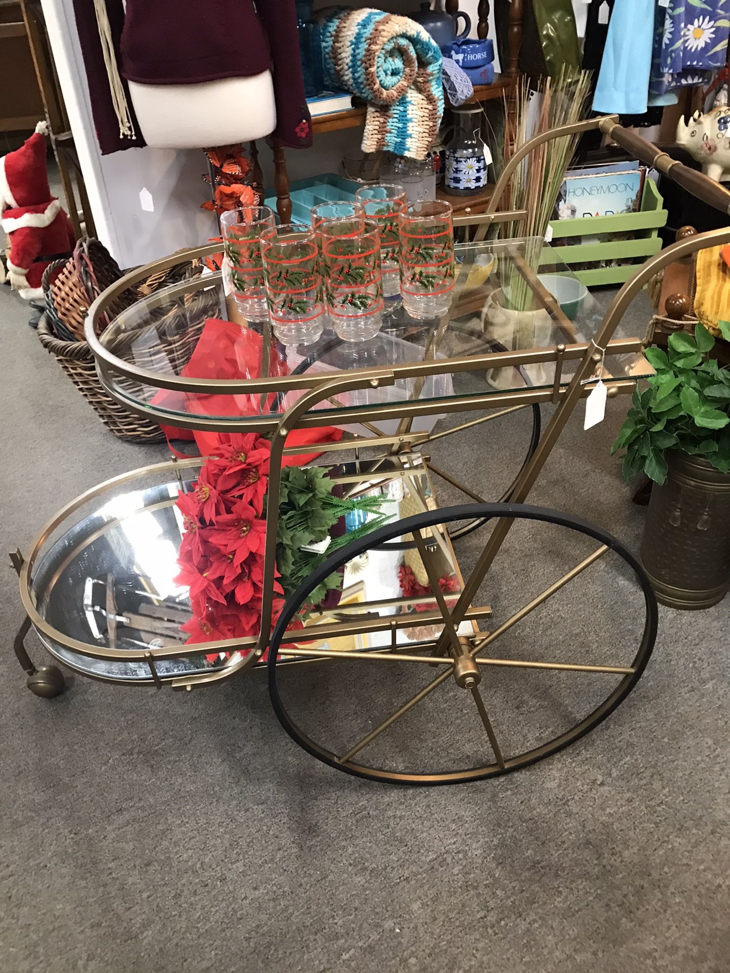Vintage mid century bar cart 3 wheels
