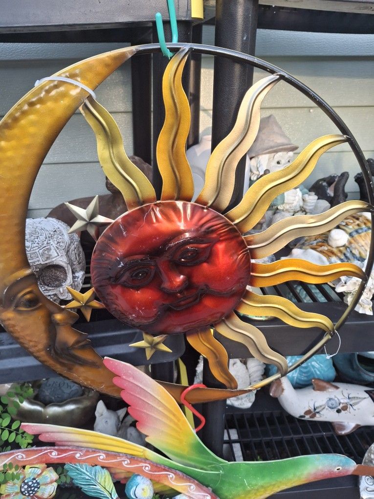 Colorful 23 In Metal Sun Moon Stars Wall Art