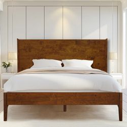 NEW IN BOX Acacia Haven King size Solid Wood Bed Frame with Headboard, Walnut Finish