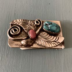 Sterling Silver Money Clip Turquoise Coral. Has not been polished