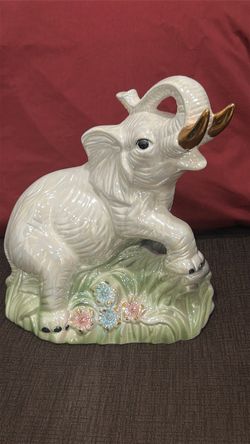Ceramic Elephant Figurine with Gold Tusks