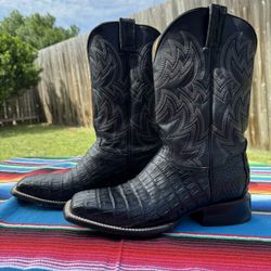 Cavender's Men's Black 🐊 Wide Square Toe Cowboy Boot