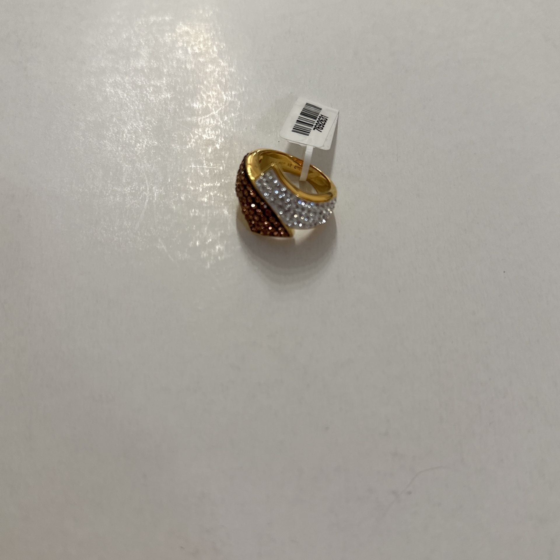 White and Champagne Color Austrian Crystal Bypass Ring in 14K Goldtone