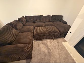 Plush Chocolate Brown Corduroy Modular Sectional - Pull-Out Bed & Storage Chaise
