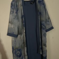 Blue Dress And Cardigan Set 