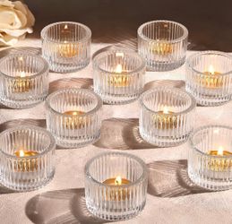 12 Pcs Clear Tealight Candle Holder 2'' x 1.4'' Small Votive Candle Holders for Wedding , Glass Tea Light Candles Holder for Party & Home Decor, Table