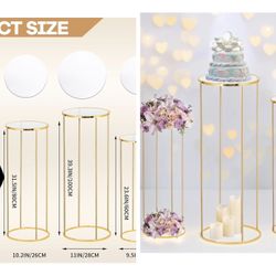 3pcs Gold Metal Plant Stand, Cylinder Pedestal Stands for Party, Metal Plant Columns Pedestal Stands for Display, Round Cylinder Columns tables for We