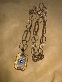 Gold tone & crystal necklace 60” long