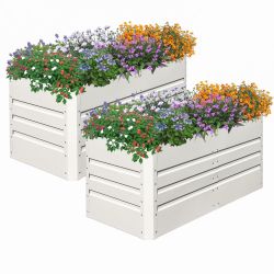 SnugNiture Galvanized 4x2x2 ft Raised Garden Bed – Outdoor Metal Planter Boxes for Vegetables, Herbs, and Flowers, White (Set of 2)