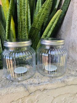 2- Ribbed Glass Jars with Glass Lids, 24 oz.